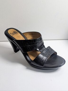 Sofft Black Leather Open Toe Mules Sandals Slip On Shoes Womens Size 8.5 M EUC
